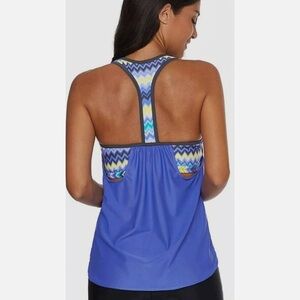 Blue Racerback Tankini Top with Zigzag Pattern
